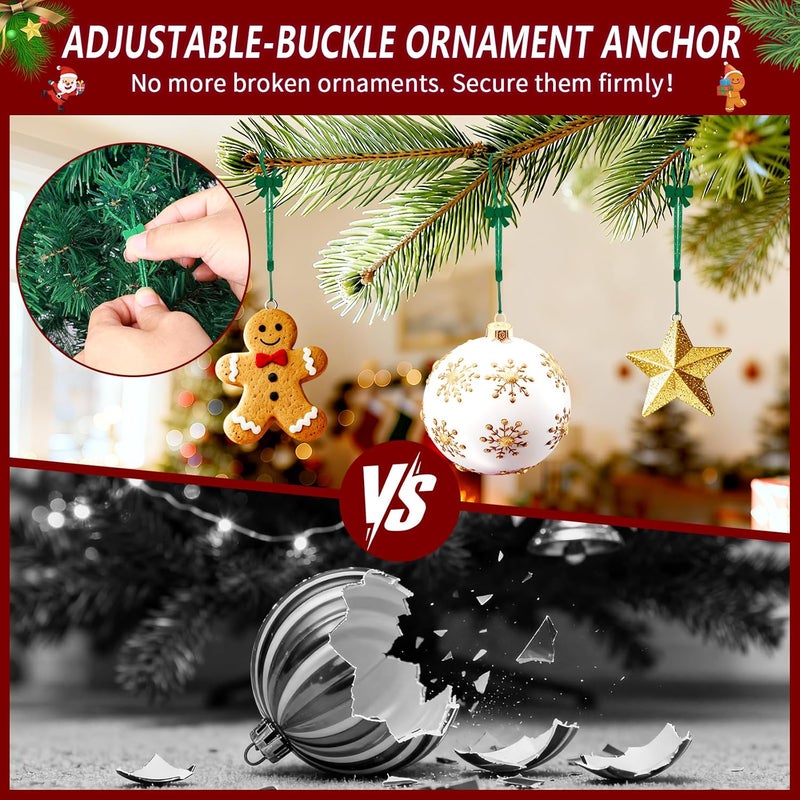 ANGAR 24 Pcs Adjustable Christmas Ornament Hooks, No-Slip Cat Child Proof Ornament Hangers String for Hanging Christmas Tree Decorations, Strong Accessorie for Small & Large Ornaments(Shiny Green) - Image 3